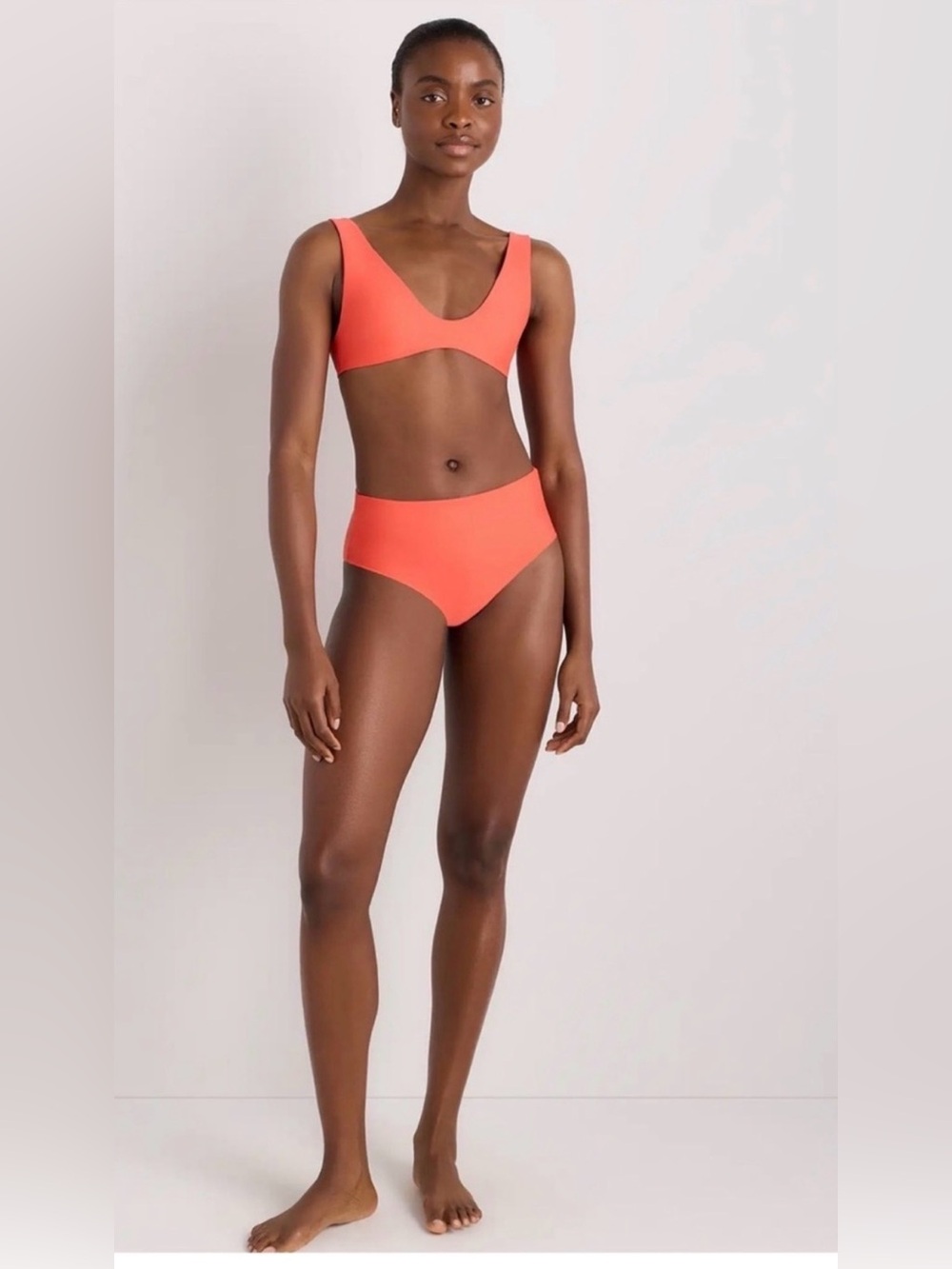 NWT Quince Women's Coral Italian Plunge Bikini top